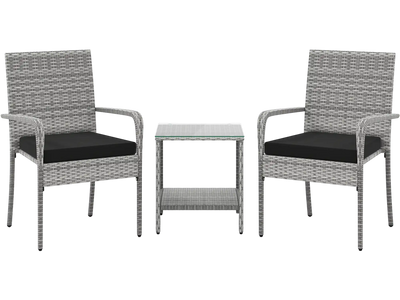 Costway 3 Piece Patio Furniture Set Seat Cushions Tempered Glass Table Balcony 92983456 New