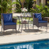 3-piece patio furniture set featuring navy rattan bistro chairs and a tempered glass side table, ideal for outdoor.