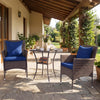 3-piece patio furniture set featuring rattan bistro chairs and a tempered glass side table, ideal for outdoor.