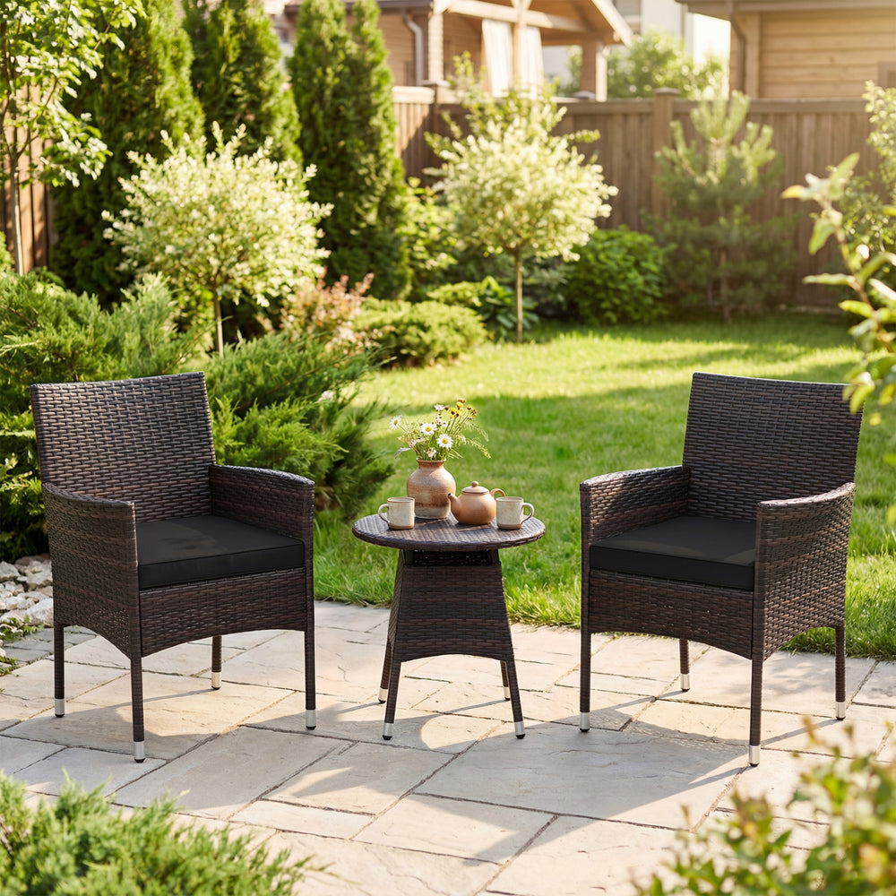 3 Piece Patio Furniture Set Outside Bistro Set for Porch-Black - Gallery View 1 of 10