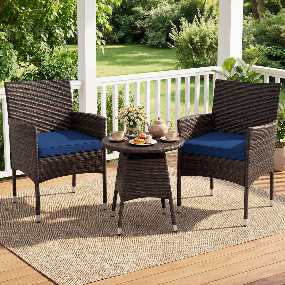 3 Piece Patio Furniture Set Outside Bistro Set for Porch-Navy - Gallery View 1 of 10