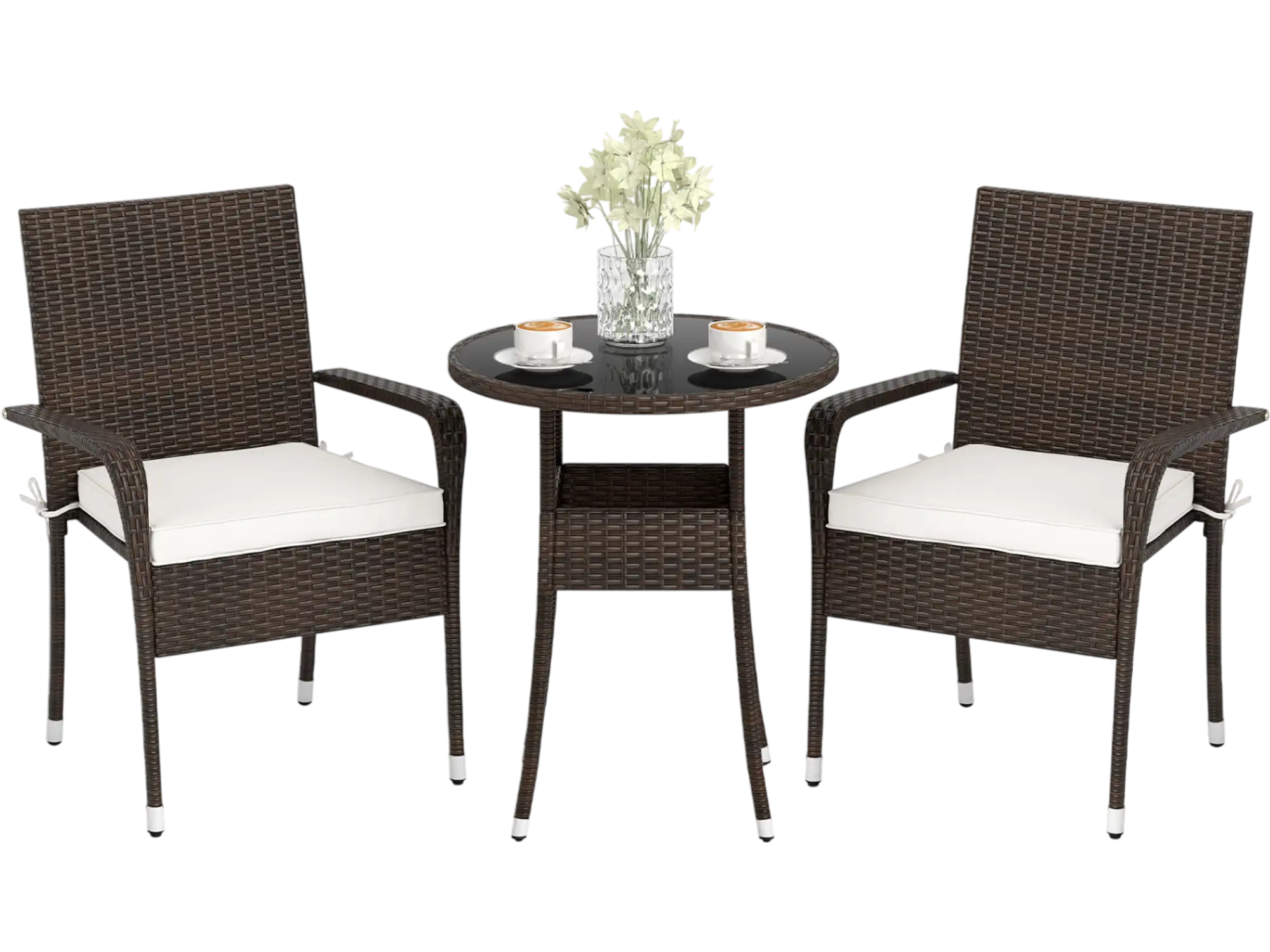 Costway 3-Piece Patio Furniture Set PE Rattan Wicker Chairs Glass Top Table 80646635 New