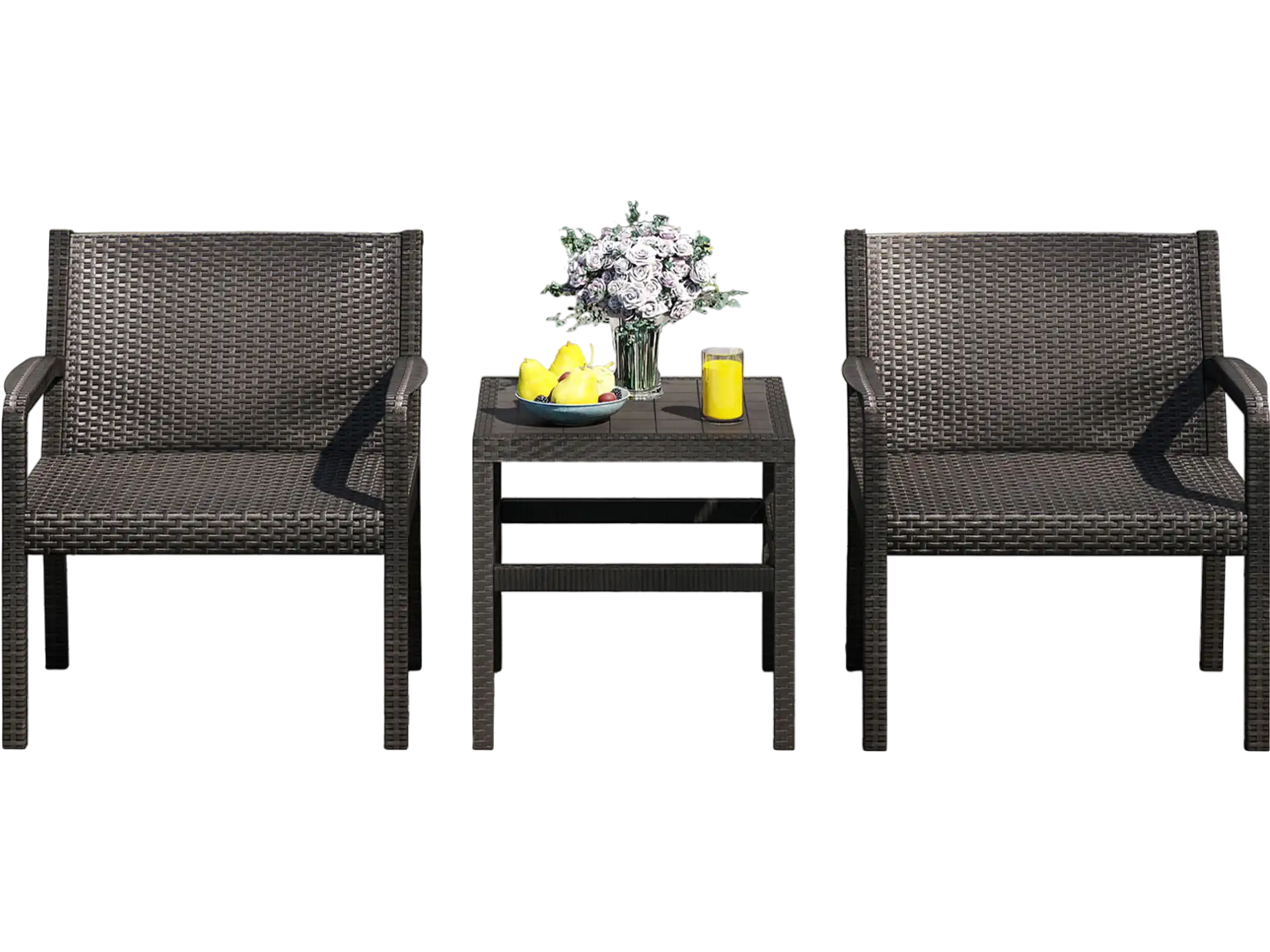Costway 3-Piece Patio Furniture Set w/ 2 Rattan Armchairs & 25