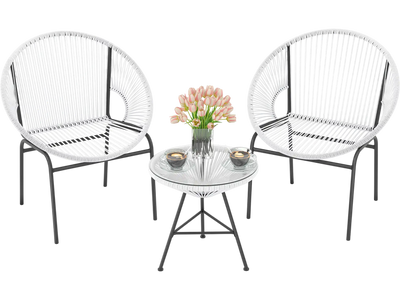 Costway 3-Pc Patio Acapulco Bistro Set w/ Glass Table 81074629 New