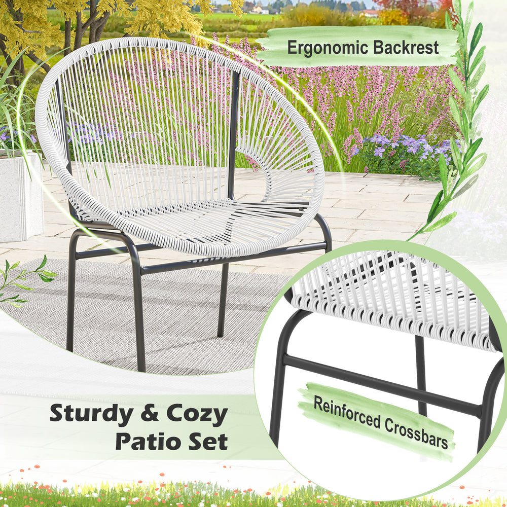 White Acapulco chair with ergonomic backrest and reinforced crossbars, perfect for outdoor patio relaxation.