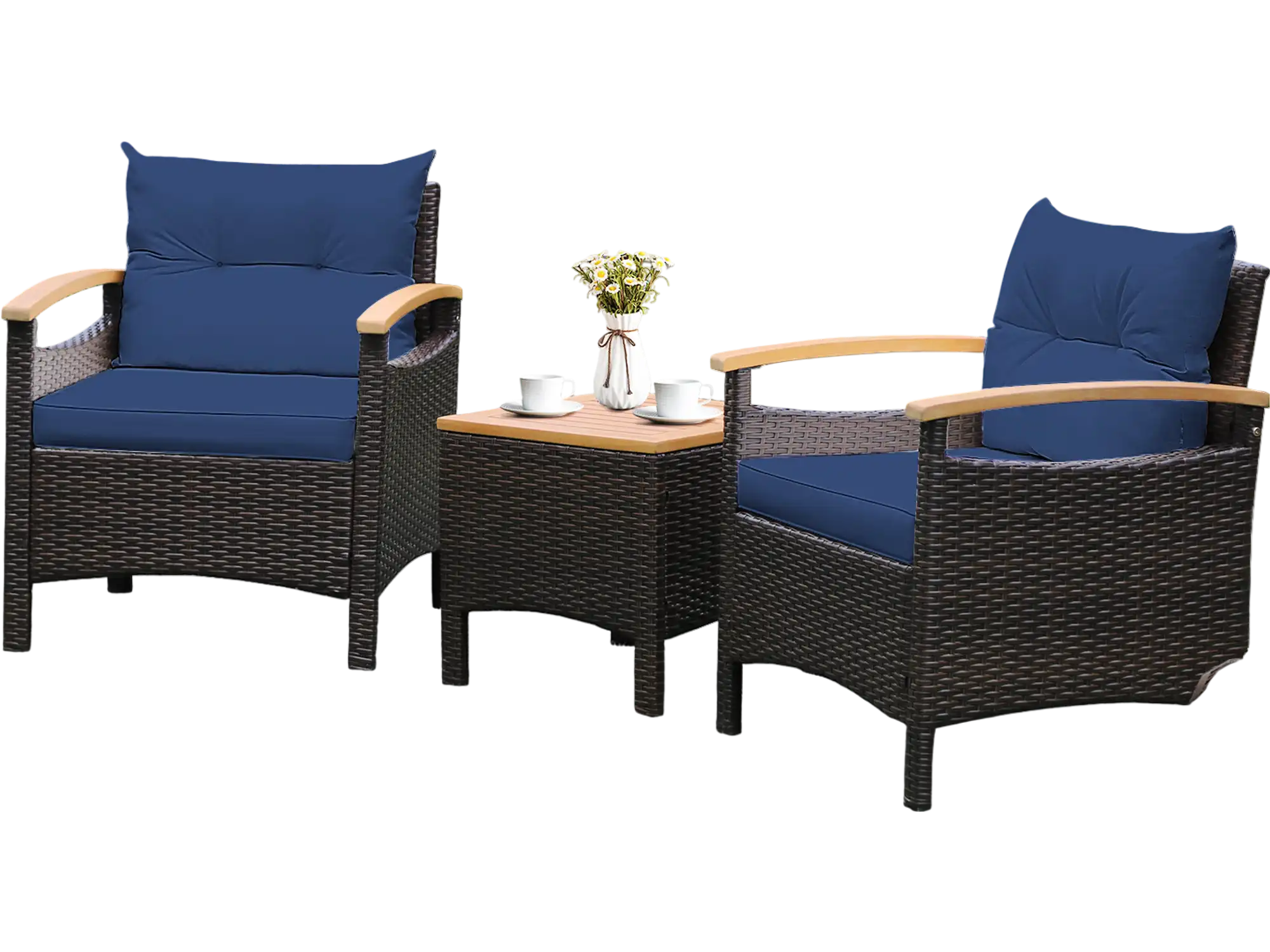 Costway 3-Piece Patio Rattan Furniture Set Removable Cushion Navy 58194637 New