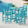 Turquoise HDPE bar chair featuring a slatted seat and wide armrests, perfect for comfortable outdoor seating by the.