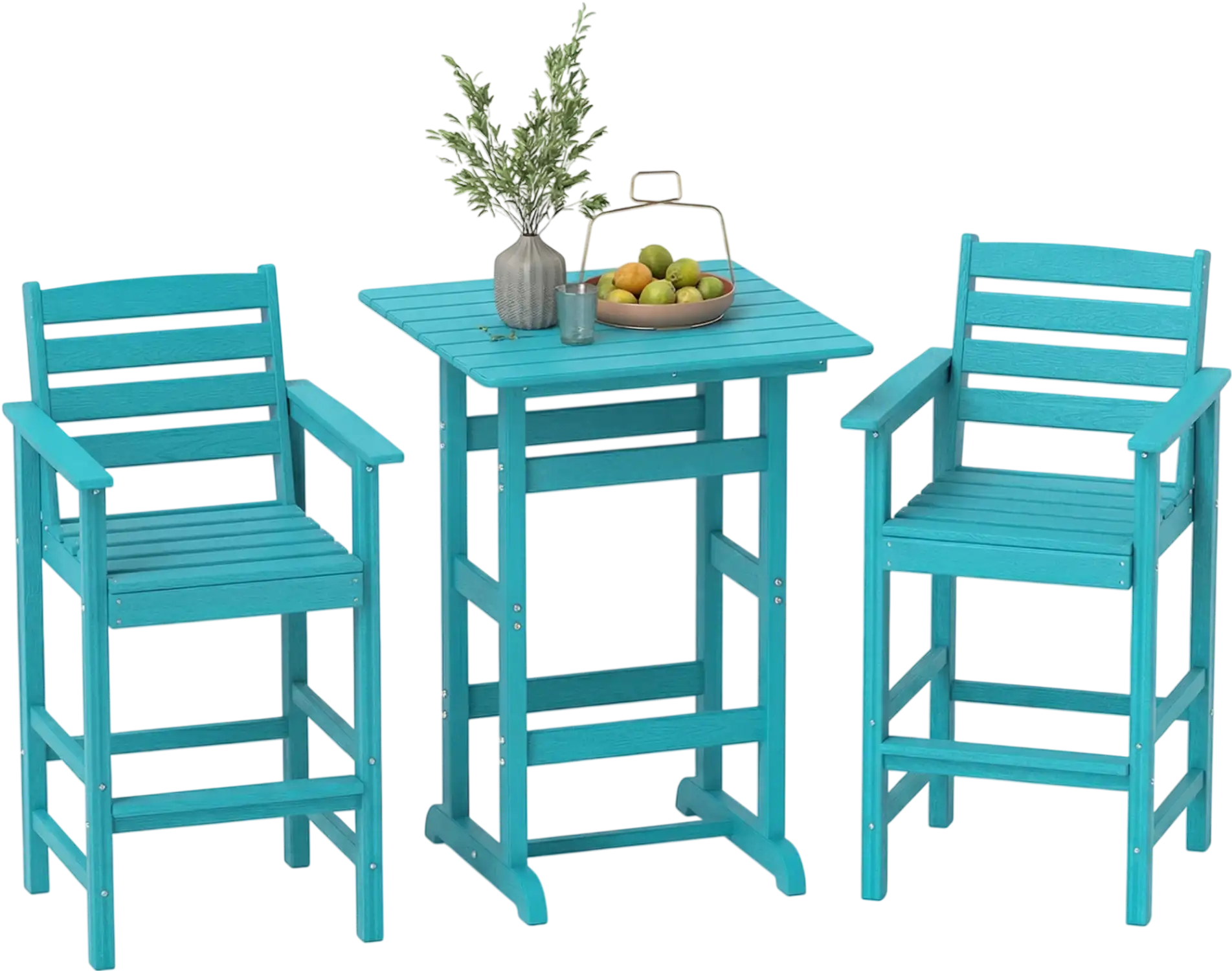 Costway 3-Piece Patio HDPE Adirondack Bar Set Square High-Top Table 35411220 New
