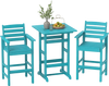 Turquoise 3-piece patio HDPE bar set with high-top table and two chairs, ideal for backyard and poolside relaxation.