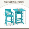 Turquoise 3-piece patio HDPE bar set dimensions, featuring a high-top table and comfortable chair for outdoor use.