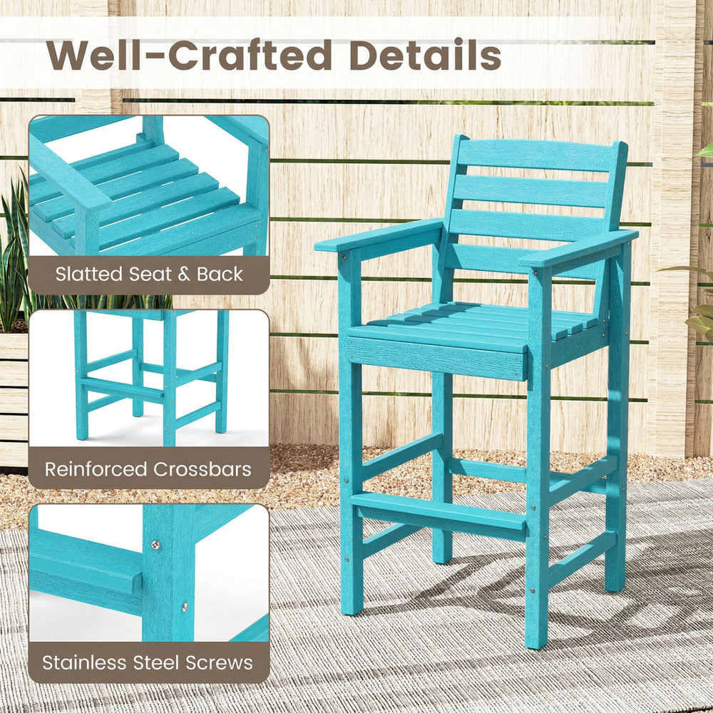 Turquoise HDPE bar chair with slatted seat and back, featuring reinforced crossbars for stability, ideal for outdoor.