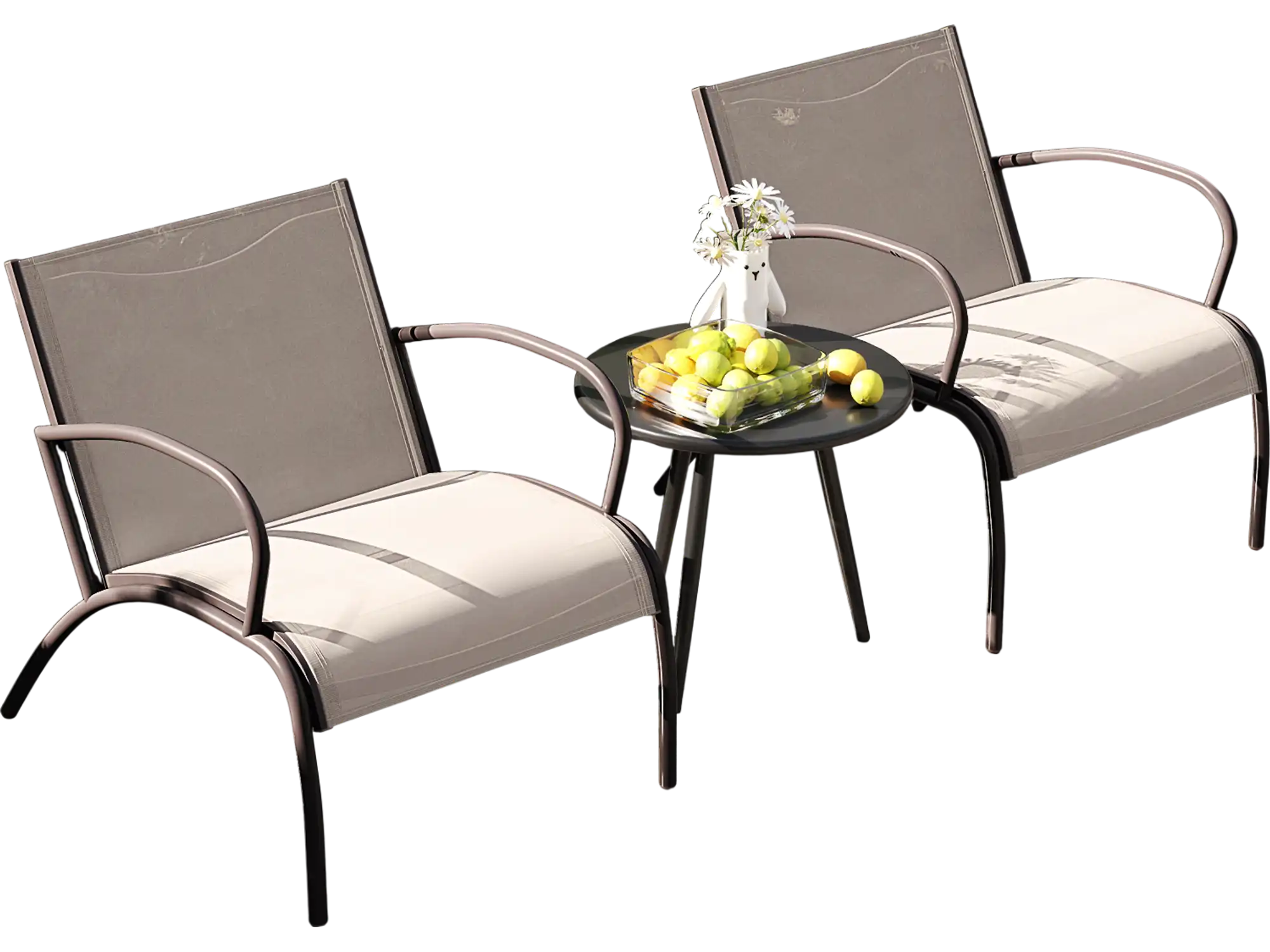 Costway 3-Pc Patio Aluminum Wide Armchair & Table Set Rustic Brown 398754126 New