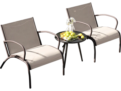 Costway 3-Pc Patio Aluminum Wide Armchair & Table Set Rustic Brown 398754126 New
