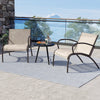 Wide armchair and table set in rustic brown, featuring breathable fabric, perfect for outdoor relaxation by the.