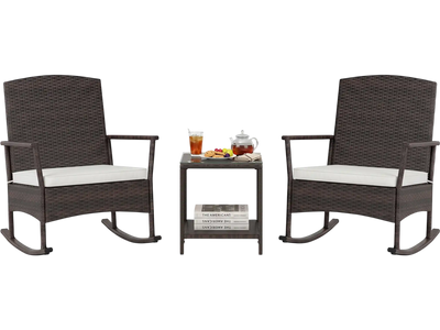 Costway 3-Piece Patio Wicker Rocking Chair Set w/ 2-Tier Coffee Table 71369485 New