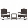 3-piece patio rocking set featuring wicker rocking chairs and a double-layer coffee table for outdoor relaxation.