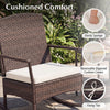 Cushioned seat of the 3 Piece Patio Rocking Set with elastic filling and removable cover, ideal for outdoor relaxation.