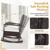Wicker rocking chair with anti-slip pads and secure stoppers, designed for outdoor comfort and stability.