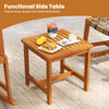 Compact acacia wood side table with slatted design, perfect for easy access to snacks and drinks in outdoor settings.