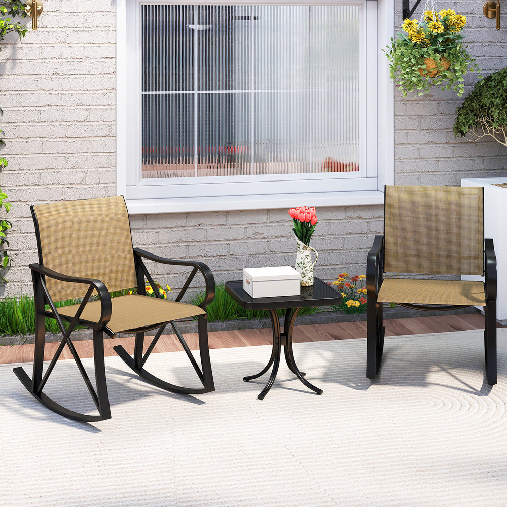 3 Piece Patio Rocking Set with Smooth Rocking Motion Outdoor Rocker Chair Bistro Set -Brown - Gallery View 1 of 10