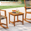 Compact acacia wood coffee table with rattan seat, perfect for outdoor relaxation in your patio rocking set.