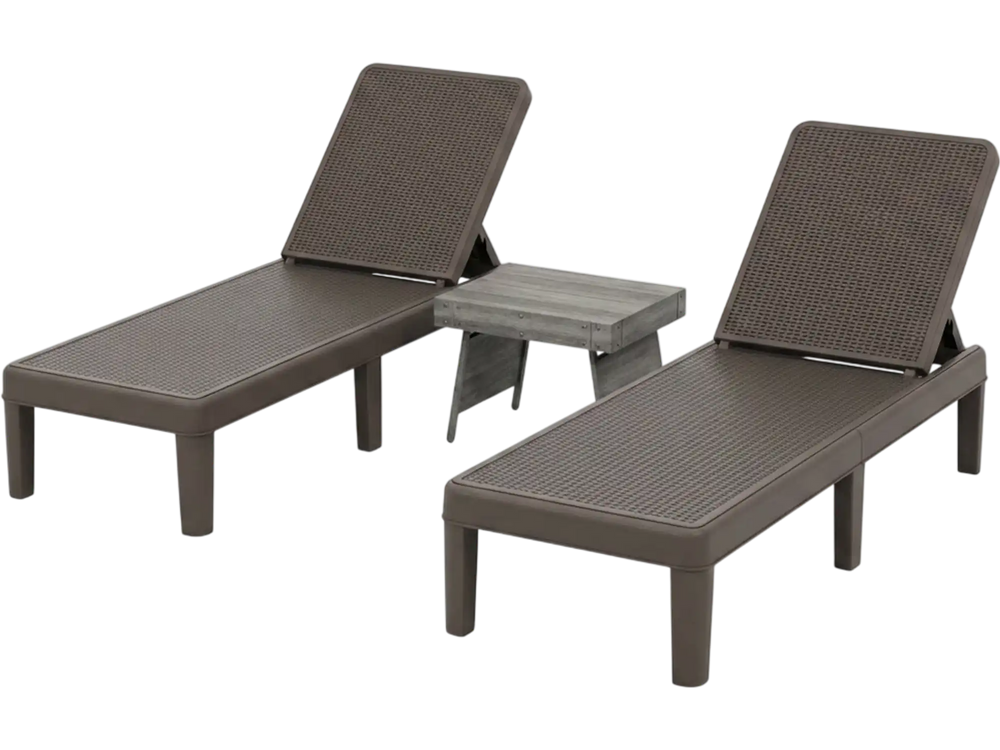 3-Piece Patio Set with 2 Adjustable Lounger Chairs and Rattan Side Table