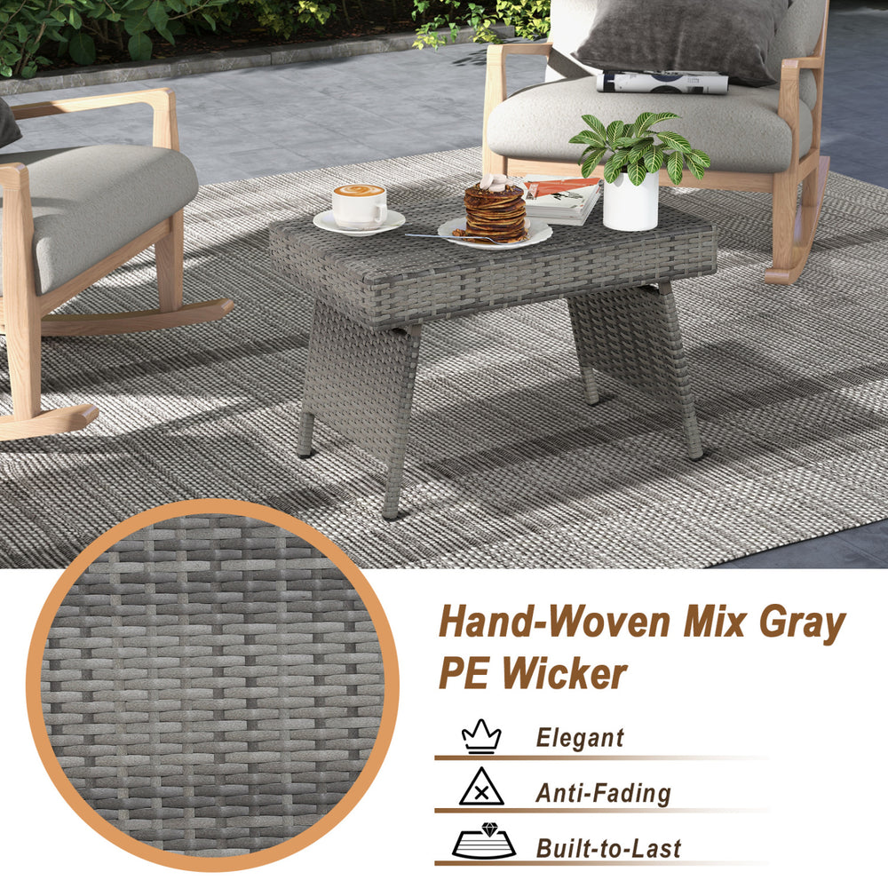 Hand-woven mix gray PE wicker side table from the 3-piece patio set, perfect for outdoor lounging.