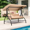 3-Piece Patio Swing with Canopy Removable Cushions and Side Pockets-Beige - Gallery View 1 of 11