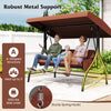 3-piece brown patio swing with adjustable canopy, removable cushions, and side pockets, perfect for backyard relaxation.