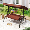3-piece brown patio swing with adjustable canopy and removable cushions, perfect for backyard relaxation.