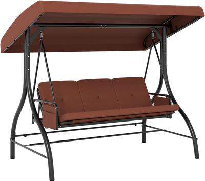 Costway 3-Piece Patio Swing w/ Canopy Removable Cushions Side Pockets 687215934 New