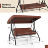 Patio swing with adjustable canopy, removable brown cushions, and side pockets, perfect for backyard relaxation.