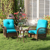 3 Piece Patio Swivel Rocker Set with Tempered Glass Side Table and Thick Cushions-Turquoise - Gallery View 1 of 10