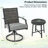 Patio swivel chair set featuring a soft seat cushion, PE rattan design, and coffee table for outdoor relaxation.