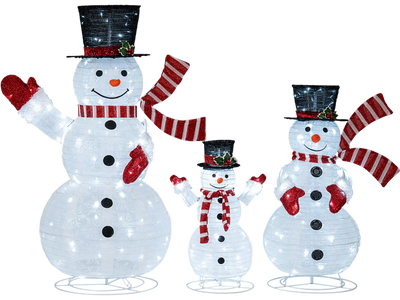 Costway 3-Piece Pre-Lit 3D Snowman Set 270 LED Lights 49184945 New