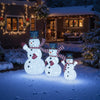 3-piece pre-lit 3D snowman set with 270 LED lights, featuring top hats, scarves, and a stable metal frame for outdoor.