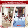 3-piece pre-lit 3D snowman set with 270 LED lights, featuring top hats and scarves, perfect for holiday decoration.