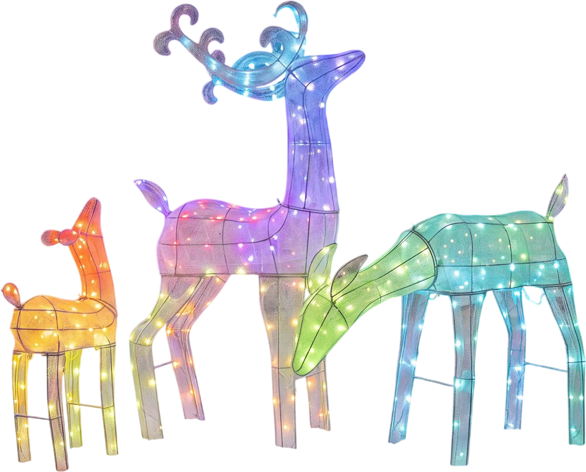 Costway 3-Pc RGB Lighted Christmas Deer Family Set APP Control 13345036 New