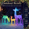 3-piece RGB lighted Christmas deer family set with app control, featuring waterproof and snow-proof design for outdoor use.