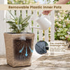 Rattan planter box kit with removable plastic liners and pre-marked drainage holes for versatile indoor and outdoor planting.