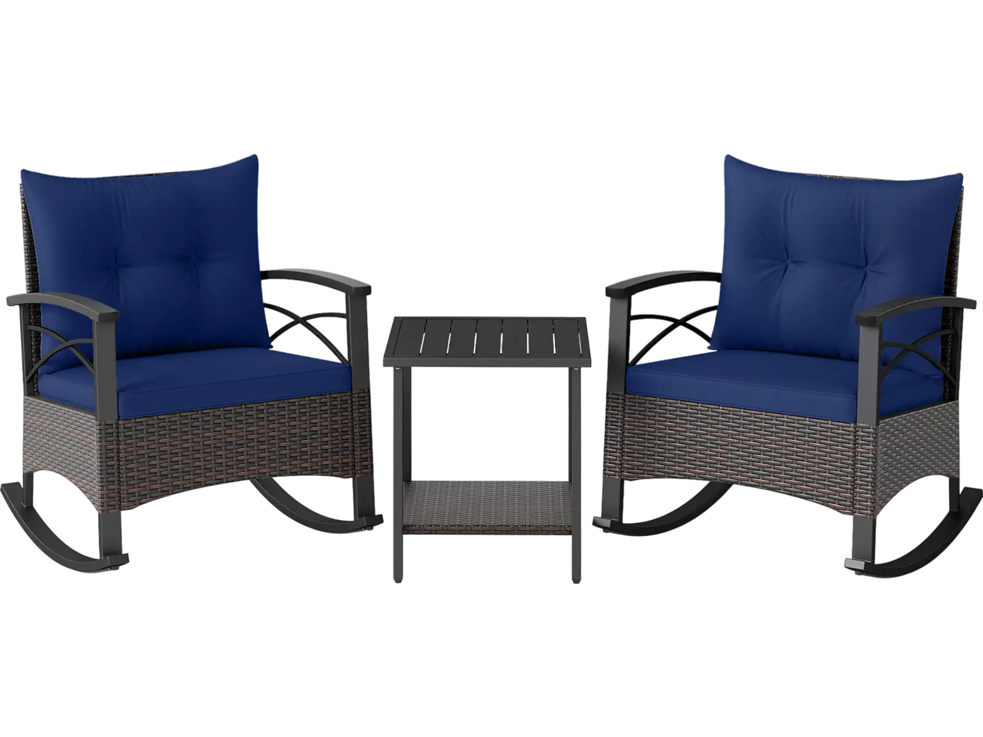 Costway 3-Piece PE Rattan Rocking Bistro Set w/ Acacia Wood Top Table 45478425 New