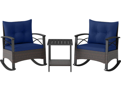 Costway 3-Piece PE Rattan Rocking Bistro Set w/ Acacia Wood Top Table 45478425 New