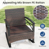 Mix brown PE rattan rocking chair with soft cushions and acacia wood armrests, perfect for outdoor relaxation.