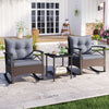 3 Piece Rocking Bistro Set PE Rattan Rocker Chairs with Acacia Wood Top Table-Gray - Gallery View 1 of 11