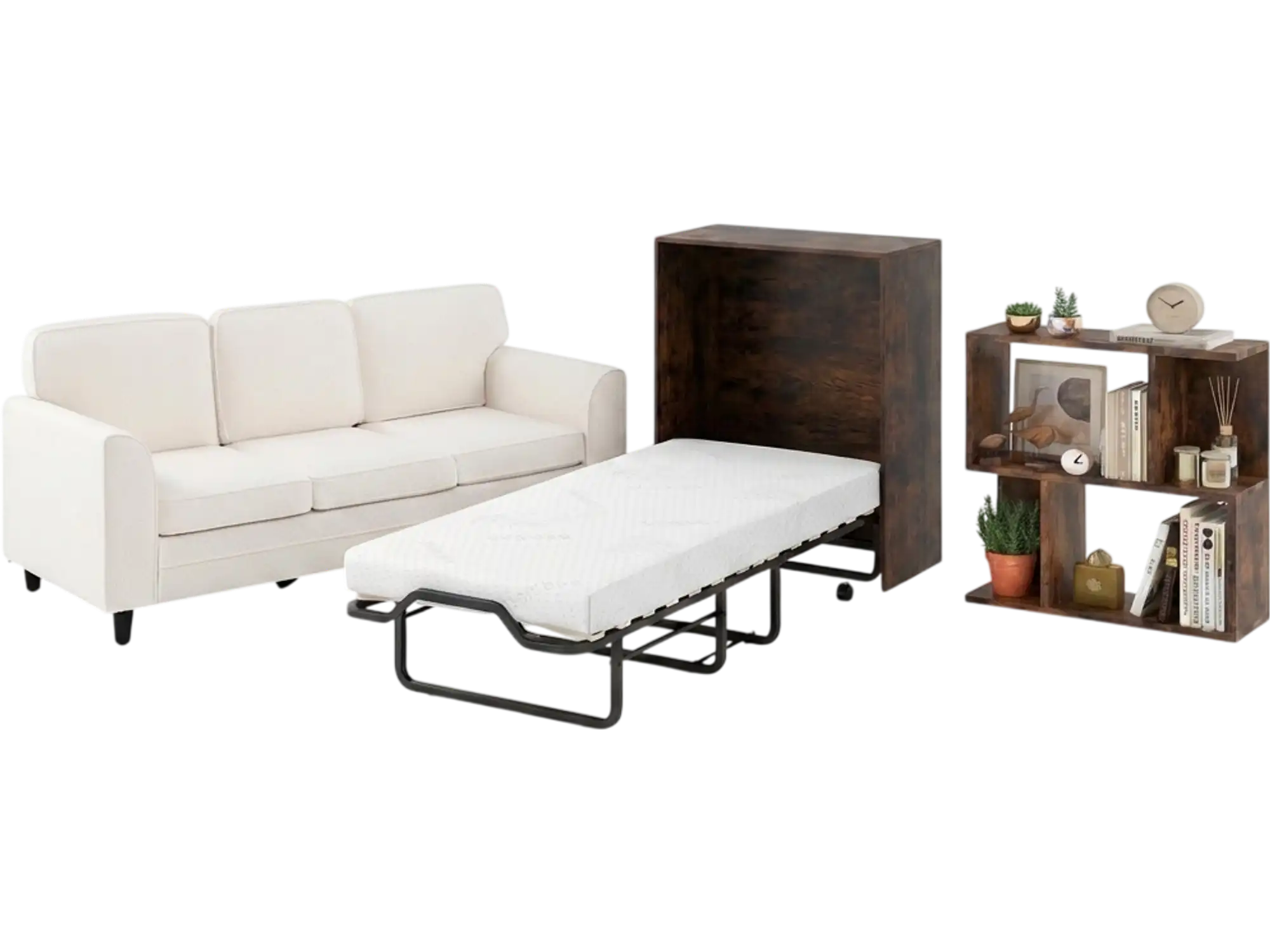 Costway 3-Piece Space-Saving Murphy Bed Teddy Sofa Bookshelf Set 96953075 New