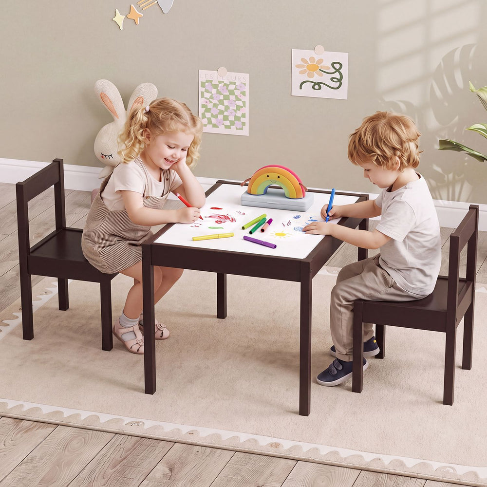 3-Piece Toddler Activity Table Set with Solid Rubber Wood Frame-Brown - Gallery View 1 of 10
