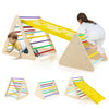 Close-up of the colorful climbing triangle featuring smooth rounded corners, designed for safe and imaginative toddler.