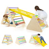 Colorful 3-piece toddler triangle set featuring two climbing triangles and a ramp, promoting active play and physical.