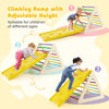 Colorful climbing ramp with adjustable height, designed for toddlers to enhance balance and coordination skills.