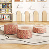 3-piece tree stump stool set with wood printing, upholstered in soft PU leather, ideal for flexible seating in play.